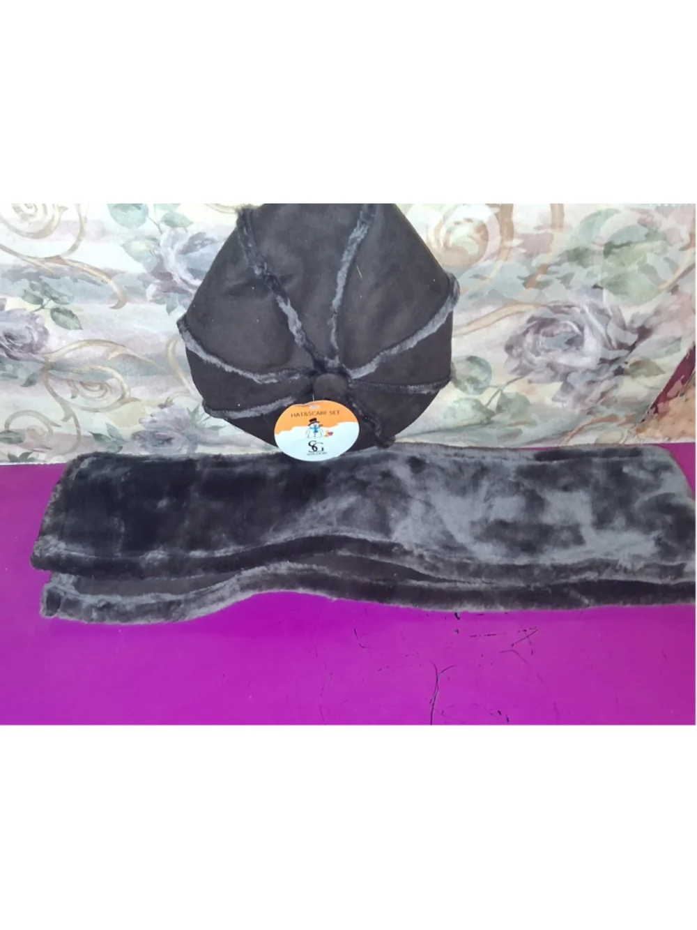 SOGOOD Hat and Scarf Set Faux Fur Vintage Style Dark Brown Warm Winter Accessory